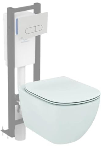 WC suspendu IDEAL STANDARD Tesi avec abattant, bâti autoportant gain de place Porcher éco certifié NF + Plaque Oleas Blanche