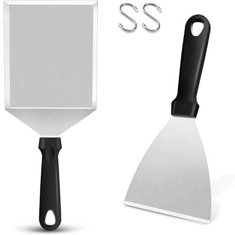 HaWare Juego de espátulas para barbacoa, espátulas de acero inoxidable, juego de 2 para hamburguesas Smash, accesorio ideal para hombres