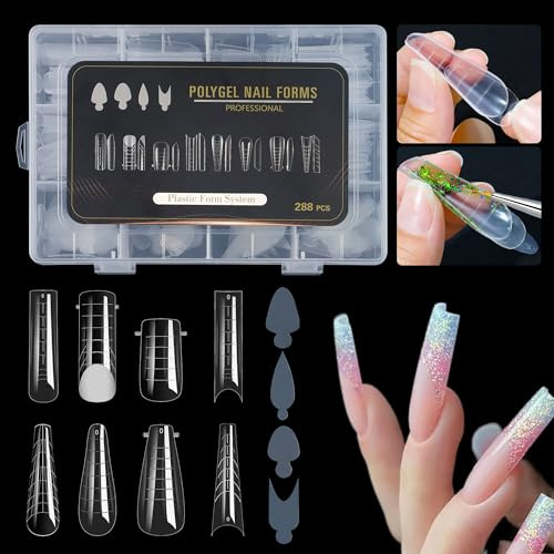 QIUMING 288 Stück Doppelte Nagelformen Set 8 * 24 Dual Formen & 4 * 24 Aufkleber, Nagelverlängerung Verlängerung Nagel Gel Formen Nagelform Set für Nagelkunst-Design,Salon und Heimwerken (288)