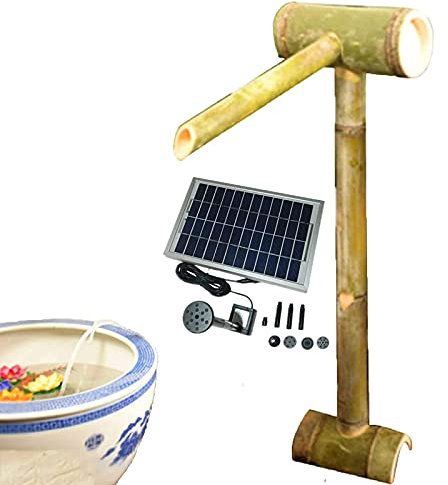 Fontaine à Eau Solaire, Fontaine Solaire pour Bain d'oiseaux, fontaines extérieures, Fontaine en Bambou, Cascade de Jardin, Bec d'eau avec Pompe (90 cm) (100 cm)