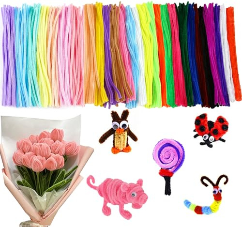 300 Stück Pfeifenreiniger, 25Farben Pfeifenputzer, Pfeifenputzer zum BastelnChenilledraht, Chenilledraht für Kinder DIY Dekorieren, Basteln par les Enfant