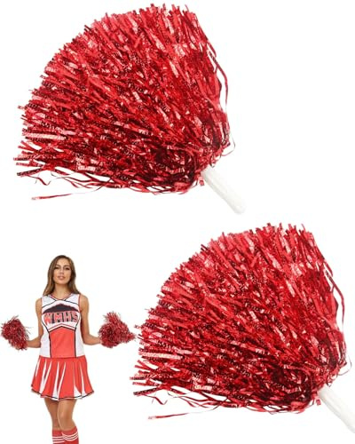 ZAMXHUG Cheerleader Pompons - 2 pcs Metal Foil Cheerleading Pompons, Pompons Cheerleader,Cheerleader Pompons mit Griffen Cheer Poms für Ballspiele Tänze Karnevalspartys,heißes Mädchen