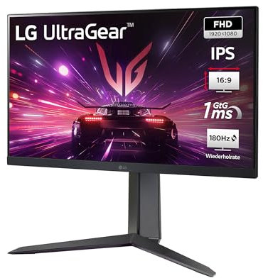 LG UltraGear 24GS65F Monitor Gaming 24 IPS FHD (1920x1080), 180Hz, 1ms (GtG), G-Sync Compatible, AMD FreeSync, HDR 10, HDMI 2.0, DisplayPort 1.2, AUX, Regolabile in altezza, Nero