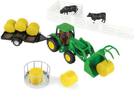 John Deere Haying Farm Playset - 1:32 Scale - Includes Tractor, Trailer, Farm Animals, and More - John Deere Tractor Toys and Farm Toys - 21 Count - Ages 3 Years and Up