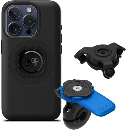 QUAD LOCK Spiegel Handyhalterung für Motorrad mit Vibrationsdämpfer und MAG Hülle für iPhone 15 Pro