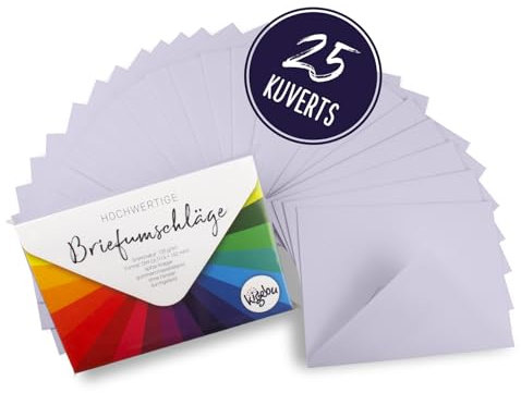 Sobres C6, 25 unidades, color lila pastel, estable, 100 g/m², para invitaciones, tarjetas de felicitación, sobres de 114 x 162 mm, adhesivo húmedo, sin ventana (lila, 25 unidades)