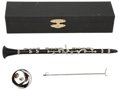Mini modèle de clarinette noire, clarinette miniature réaliste avec étui de rangement, ornement d'instruments de musique avec base de présentoir et tige, décoration de maison de