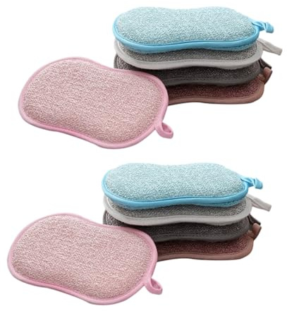 Beavorty 10pcs Kitchen Cleaning Scrubber Dishwashing Sponge Pads Double-Sided Sponge for Dishwashing for Dishes Pots and Household Use Random Color | Double Side, Purpose Use, Creative Appearance, Scouring Pads for Washing up Tasks Random Color