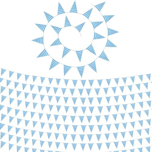 dressforfun Wimpelkette mit Rautenmuster, Oktoberfest Party Deko, 10 Meter lang, wetterfest, Girlande mit 25 Wimpel, bayrischer Look, blau-weiß, 10er Set
