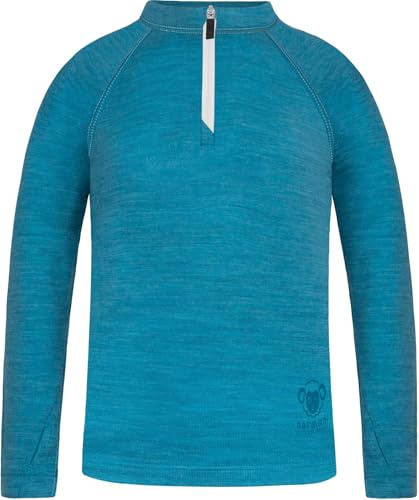 normani Kinder Merino Oberteil mit Zip Melange-Pullover Skipullover Troyer Sweatshirt mit Reißverschluss aus 100% Merinowolle für Junge und Mädchen Farbe Blau Größe 158-164