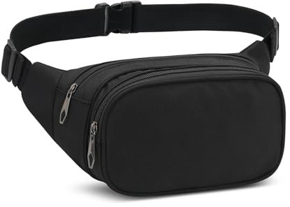 Bauchtasche Gürteltasche Herren Damen Sport Hüfttasche wasserdichte Gürteltasche mit 3 Einzelfächern für Outdoor Reisen Sport Wandern Joggen Fitness (Schwarz)