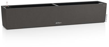 LECHUZA-Pflanzgefäß BALCONERA Stone 100 graphitschwarz, Balkonkasten mit Bewässerungssystem, Wasserstandsanzeiger und Pflanzeinsatz, Stein-Optik, 99 x 19 x 19 cm, 15436