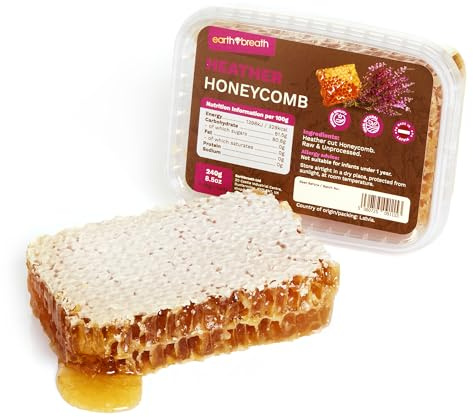 Earthbreath Heather Cut Honeycomb (Pack of 1 x 240g) | 100% Raw, Unfiltered & Natural Honeycomb | No Additives | Unprocessed & Direct from the Hive
