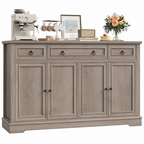 FirFurd Sideboard Küchenschrank mit Arbeitsplatte Buffetschrank Sideboard für Küche Wohnzimmer Wohnzimmerschrank mit 3 Schubladen und 4Türen Küchenbuffet mit Verstellbares Regal 134x87x40 cm (barun)