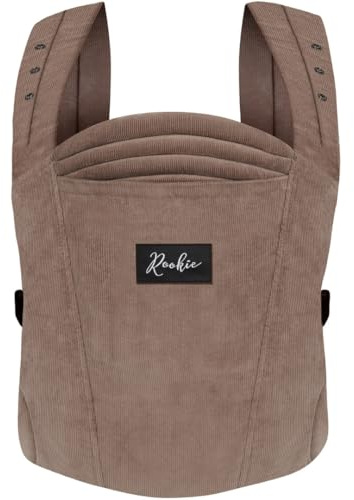 Rookie Babytrage ab Geburt - Ergonomisch, Bequem, Bio-Stoffe - Premium Elite Design - Baby Trage schnell & einfach angelegt - Baby carrier für Neugeborene bis 2 Jahre (Cord Mocha)