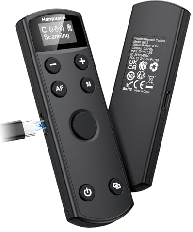 Hanpusen Rechargeable Camera Remote Control for Canon - Wireless Shutter Release with OLED Screen Compatible with R10, R8, R6 II, R100, R50, M50, SL3, R3, R5, R6, RP, R;Replaces Canon BR-E1(Black)