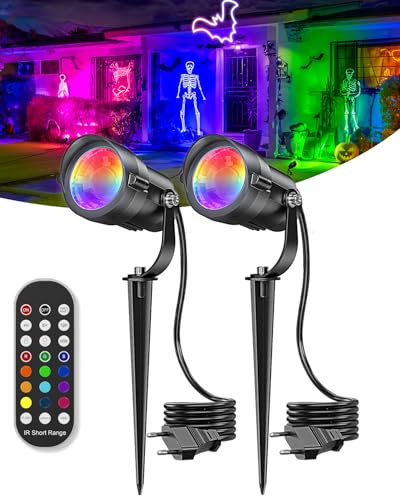12W RGB LED Gartenbeleuchtung Weihnachten mit Erdspieß +Fernbedienung, Dimmbar Steuerung Farbwechsel LED Strahler Garten Gartenstrahler mit Strom, Wasserdicht Timer Garten Beleuchtungen für Bäume