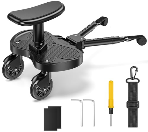 Buggy Board, Kiddy Board mit Sitz für Kinder von 2-6 Jahren, Trittbrett Mitfahrbrett Universal, Kompatibel mit den Meisten Kinderwagen, Bearing 25KG