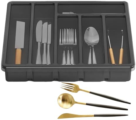Bandeja De Cubiertos Con Tapa - Organizador Almacenamiento Para Cubiertas Contenedor Utensilios 6 Compartidades, Y Cubiertas, Soporte Cocina