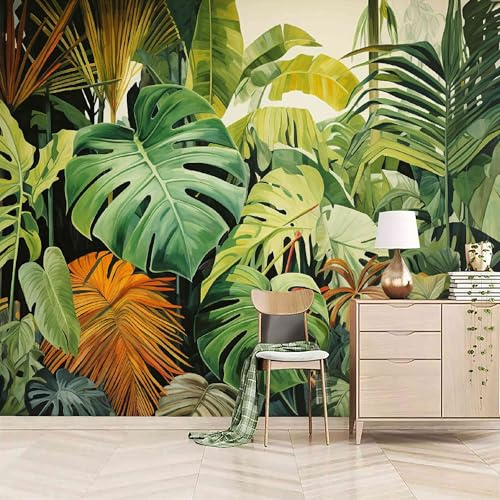 Fotomurales Autoadhesivo 300x256cm Paisaje De Plantas Tropicales - No Tejido - ExtraíBle Para Despegar Y Pegar - Monstera 3d Tv Fondo Pared Dormitorio Murales Papel Tapiz Moderno