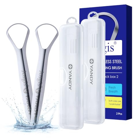 Josgis Tongue Scraper for Adults, Metal Tongue Scraper 2-Pack with Travel Case, Stainless Steel Tongue Cleaner for Gentle and Effective Cleaning, Fresh Breath & Daily Oral Care