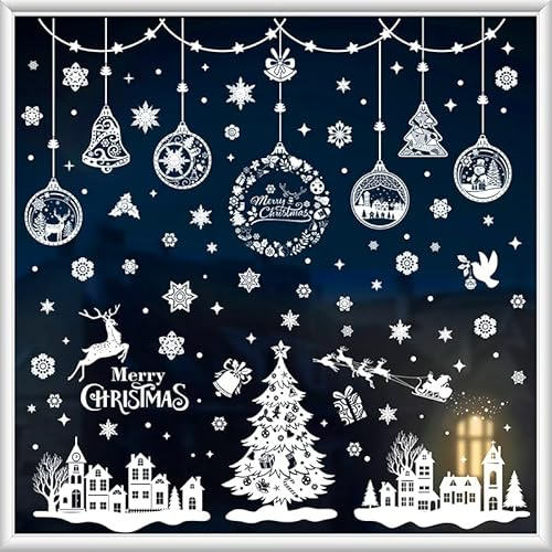 244 PCS Fensterbilder Weihnachten, Weiß Weihnachten Fenster Dekoration Fenstersticker Doppelseitige Statisch Aufkleber Selbstklebend Fensteraufkleber ür Weihnachten Dekoration