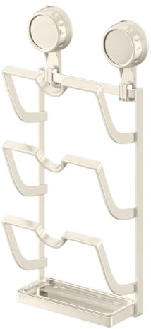 Pot Lid Rack, 3-Tier Pot Lid Organizer for Cabinet Door with Suction Cup, No Drilling Suction Cup Kitchen Organization for Cooking Station Apartment Corner Cabinet Door Pantry