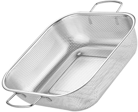 ARTSEWPLY Vegetable Washing Basket with Dual Handles Stainless Steel Large Capacity Fine Mesh Strainer Drain Basket Fruit and Vegetable Draining for Kitchen
