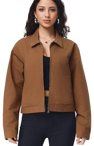 vittorio y Giacca Donna Casual con Zip Giubbotto Corto in 100% Cotone Stile Moderno per Primavera (IT, Testo, M, Regular, Regular, MARRONE)