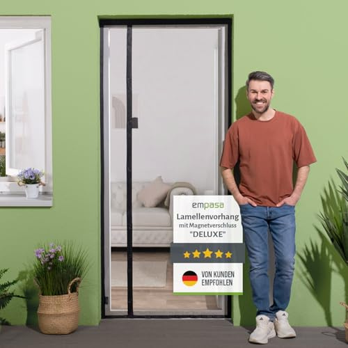 empasa Fliegengitter Tür Magnet Fliegenvorhang DELUXE seitliche Öffnung | Insektenschutz für Terrassen- und Balkontür, 26 starke Magnete, selbstschließend, Farbe: schwarz, Größe: 90 x 200 cm