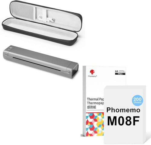 Phomemo M08F A4 Grau Tragbarer Drucker mit Tragetasche & 200 Blatt A4 Thermopapier, Kabelloser Bluetooth Mobildrucker für Reisen, Auto, Büro & Zuhause