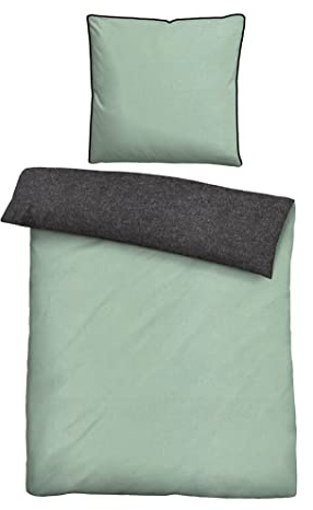 biberna Premium-Melange-Flanell Bettwäsche 135x200 cm grün – Biber 2-teilig | 100% Baumwolle, wärmend & weich | Kissenbezug 80x80 cm | Paspel & Reißverschluss | Winter-Bettwäsche Uni | Modell 0840500