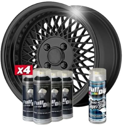 AutoFullCar - Pack Llantas - 4 Sprays Full Dip Hyperblack Metallic 1 de Barniz con Acabado Brillo - Vinilo Líquido de Fácil Aplicación - Wrapping
