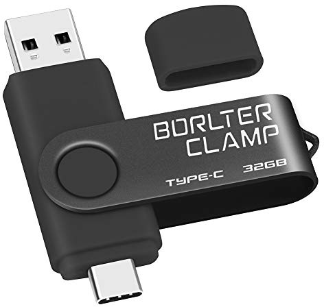 Type C USB Stick 32GB, BorlterClamp 2 in 1 OTG Speicherstick USB 3.0 Doppelanschluss USB C Flash-Laufwerk für Android Smartphone Samsung S10/S9/S8, Huawei, Tablets und Computer (Schwarz)