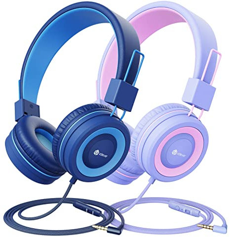 iClever 2 Pack Casque Audio Enfant, Ecouteurs Enfants Filaire, Bandeau Réglable avec 85/94 DB Volume Limité, Ecouteurs Pliable Enfants pour l'Ecole Voyage