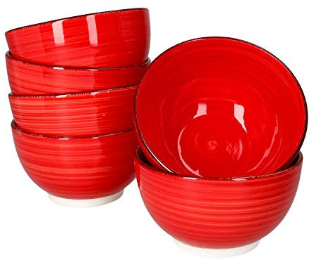 MamboCat Chrissi - Lot de 6 bols à céréales rouges - 500 ml - Noël - Pour 6 personnes - Diamètre : 14 cm - Bol pour céréales, biscuits, salade, dessert et autres - Vaisselle en faïence