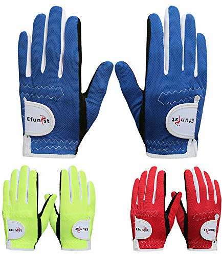 Efunist 1 Pair Junior Kids Youth Toddler Boys Girls Golf Gloves Dura Feel Blue Red Green Left Hand Right Hand (Red, Large)