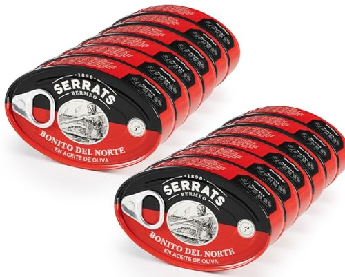 CONSERVAS SERRATS - Bonito del Norte del Cantábrico en Aceite de Oliva - 12 Latas x 112g (Total: 1344g) - Elaboración Artesanal desde 1890 - Sin Gluten - Rico en Omega 3 – Premium
