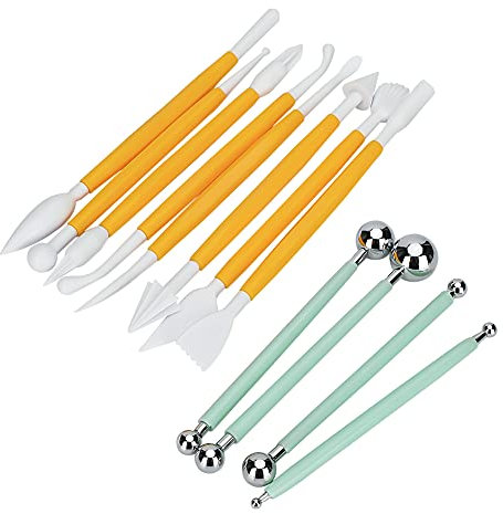 Ohok Fondant Modellierwerkzeug Set, 12-Teiliges Fondant Dekoration DIY Ausstechformen für Blume Set Sharp Kantenschneider Zubehör Metallkugel Modellierung Werkzeug Set für Clay Marzipan Torten Deko