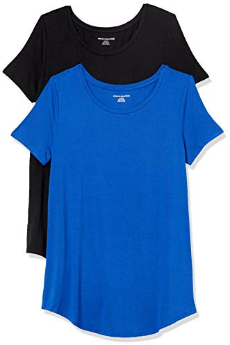 Amazon Essentials dam kortärmad scoopneck tunika, paket med 2, koboltblå/svart, X-Large