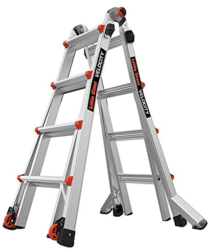 Little Giant Ladders 4 Rung Velocity Series 2 Multi-purpose Ladders, Heavy-duty Aluminium, Tip n Glide Wheels, EN131