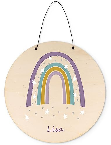 GRAVURZEILE Wunderschönes Türschild mit Namen als Namensschild im Regenbogen Design fürs Kinderzimmer Babyzimmer Mädchen & Jungen - Personalisiertes Geschenk Farbe Mädchen