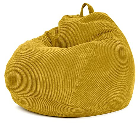 Green Bean® Indoor Sitzsack 90x110cm EPS-Perlen Füllung & Cordstoff Kuschelig Weich Waschbar - Drinnen Bodenkissen Liegekissen Sitzkissen Sitzhocker Relax-Sessel Kinder Erwachsene Stoff Gelb