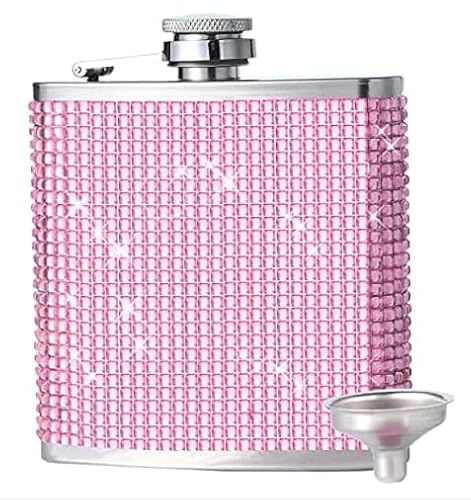Flasque carrée diamant pour femme - Petite bouteille de whisky de 180 ml - Avec entonnoir - Portable - En acier inoxydable - Pour la randonnée, l'escalade, la pêche, le camping