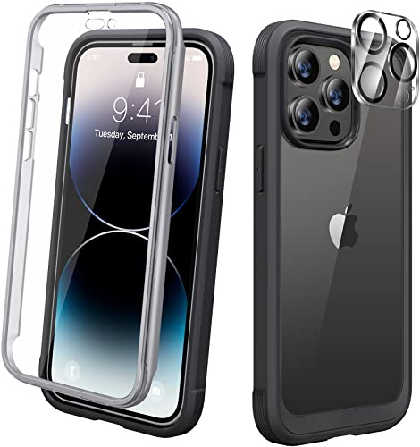 Diaclara Designed for iPhone 14 Pro Max Case 6.7, [2023 Upgraded] Full Body Rugged Case with Built-in Touch Sensitive Anti-Scratch Screen Protector +9H Tempered Glass Camera Lens Protector(Black)