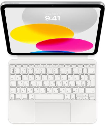 Apple Magic Keyboard Folio: tastiera e custodia per iPad (A16) e iPad (10ª generazione), design in due pezzi con tastiera staccabile e custodia che si aggancia magneticamente, Ucraino – Bianca