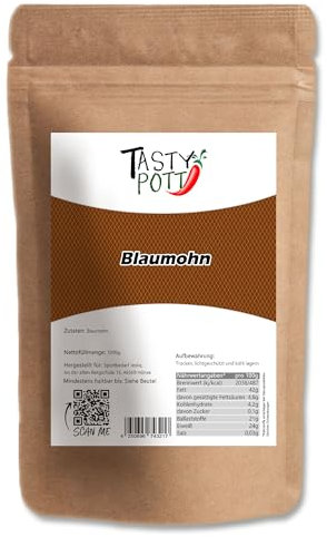 Tasty Pott Blaumohn ganz I Premium Qualität aus kontrolliertem Anbau I 100% Naturprodukt - Vegan & Rohkostgeeignet - Ohne Zusatzstoffe - Perfekt für Backen, Smoothies & Salate I 1000g Beutel
