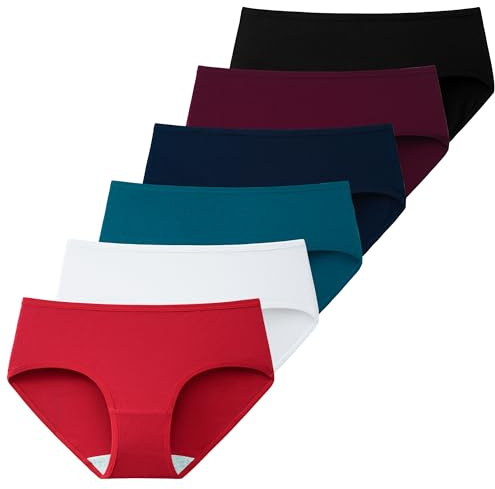 INNERSY Underbyxor dam bomull kontrastfärg trosor flerpack bekväma damunderkläder 6-pack, 4 mörk/vit/röd, M