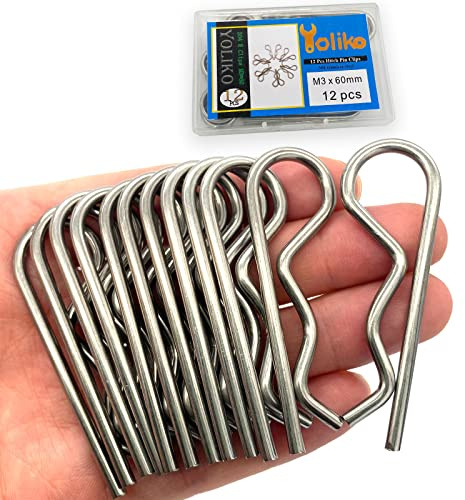 Yoliko 12 Pcs Heavy Duty Stainless Steel Cotter Pin R Clip Spring Retaining Wire Hair Pins for Trailer Lock System M3x60 Keeper