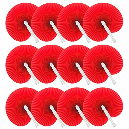 Deliex delicias de Extremadura. Lote 120 Pai pai rojo de plástico y papel. Abanicos pai pai plegables- Detalles de bodas y ceremonias, regalos para fiestas de verano, cumpleaños (120)